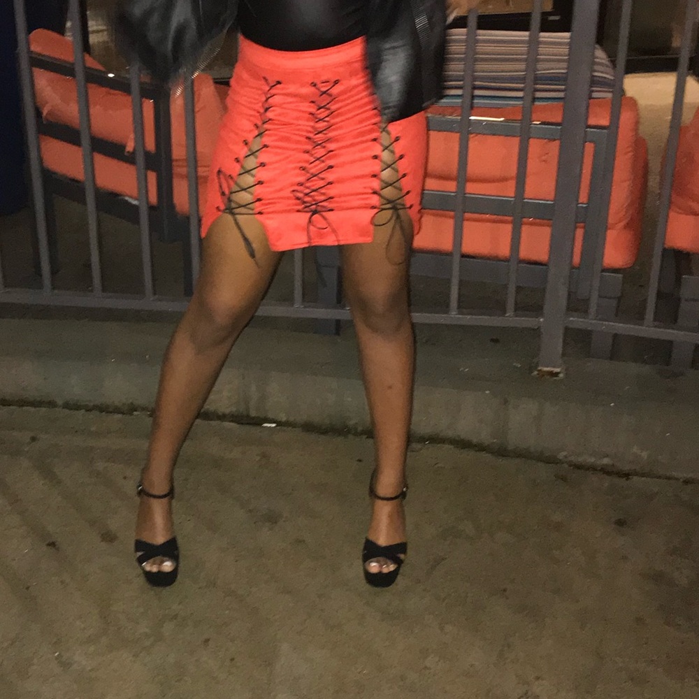 Orange Lace Up Mistress Rocks Skirt